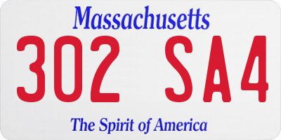 MA license plate 302SA4