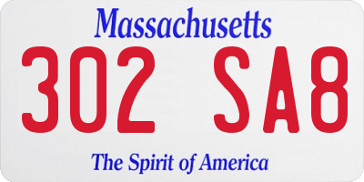 MA license plate 302SA8
