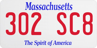 MA license plate 302SC8