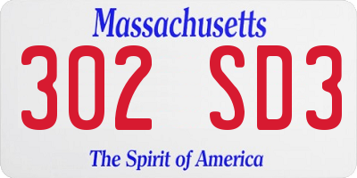MA license plate 302SD3