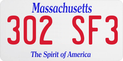 MA license plate 302SF3