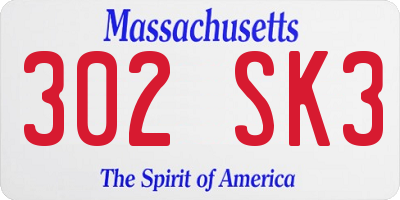 MA license plate 302SK3