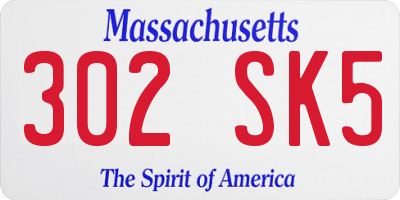 MA license plate 302SK5
