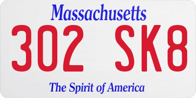 MA license plate 302SK8