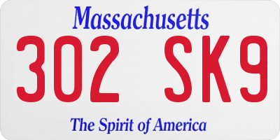 MA license plate 302SK9
