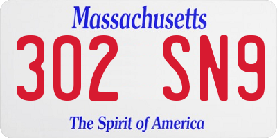 MA license plate 302SN9