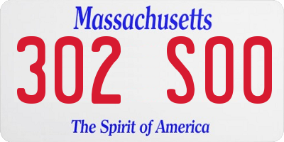 MA license plate 302SO0