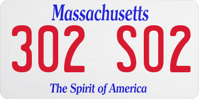 MA license plate 302SO2