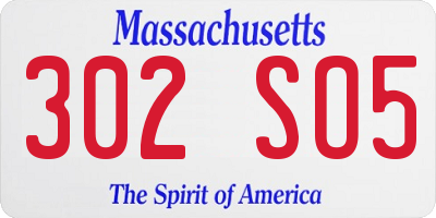 MA license plate 302SO5