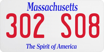 MA license plate 302SO8