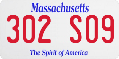 MA license plate 302SO9