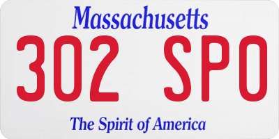 MA license plate 302SP0