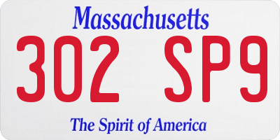 MA license plate 302SP9