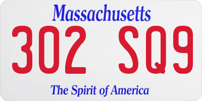 MA license plate 302SQ9