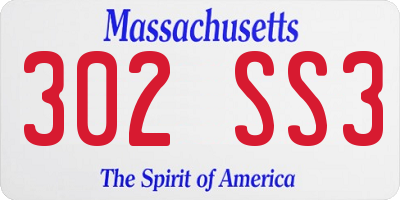 MA license plate 302SS3