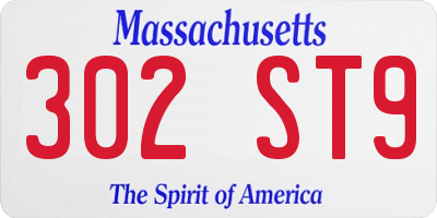 MA license plate 302ST9
