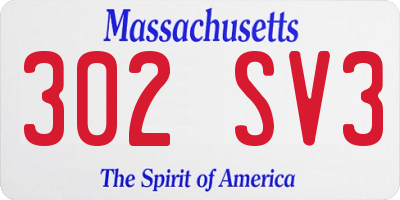 MA license plate 302SV3