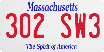 MA license plate 302SW3