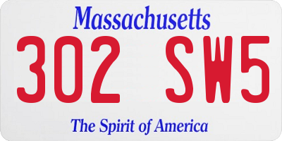 MA license plate 302SW5