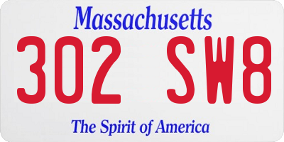 MA license plate 302SW8