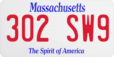 MA license plate 302SW9