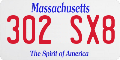 MA license plate 302SX8