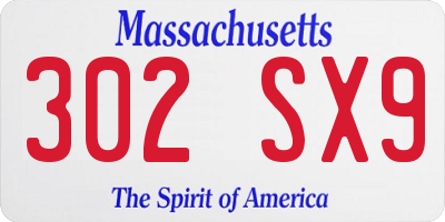 MA license plate 302SX9