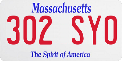 MA license plate 302SY0