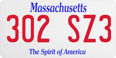 MA license plate 302SZ3