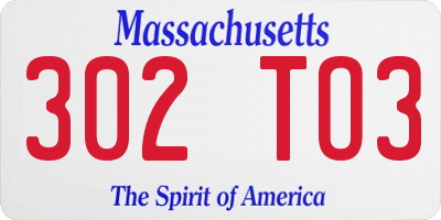 MA license plate 302TO3
