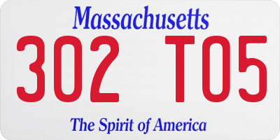 MA license plate 302TO5