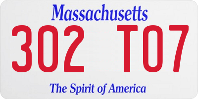 MA license plate 302TO7
