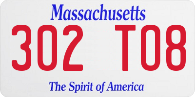 MA license plate 302TO8