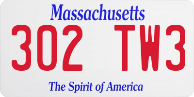 MA license plate 302TW3
