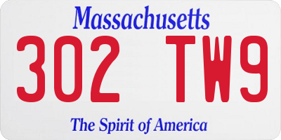 MA license plate 302TW9