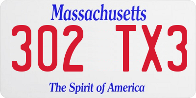 MA license plate 302TX3