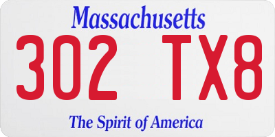 MA license plate 302TX8