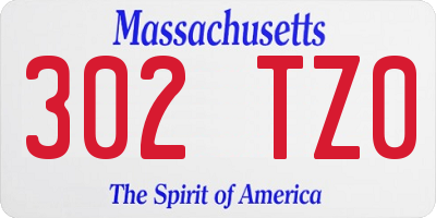 MA license plate 302TZ0