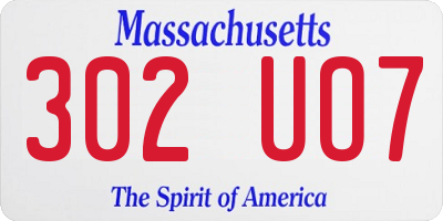 MA license plate 302UO7