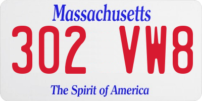 MA license plate 302VW8