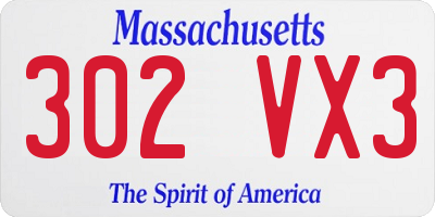 MA license plate 302VX3