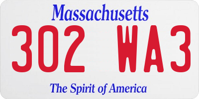 MA license plate 302WA3