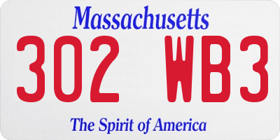 MA license plate 302WB3
