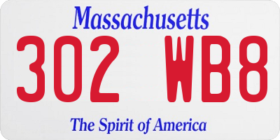 MA license plate 302WB8