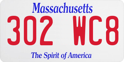 MA license plate 302WC8