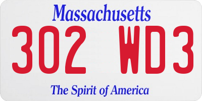 MA license plate 302WD3