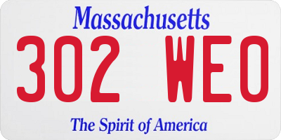 MA license plate 302WE0