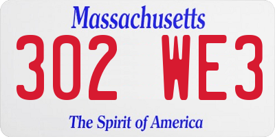 MA license plate 302WE3