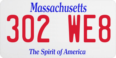 MA license plate 302WE8
