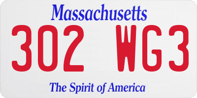 MA license plate 302WG3